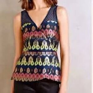 Anthropologie HD in Paris Yana Jacquard Metallic Peplum Top Sz 6